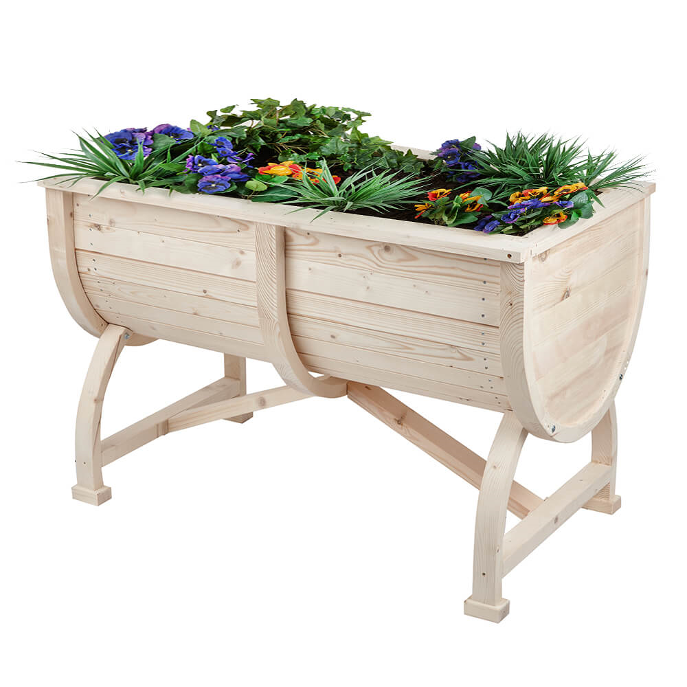 Raised Wooden Barrel Planter 